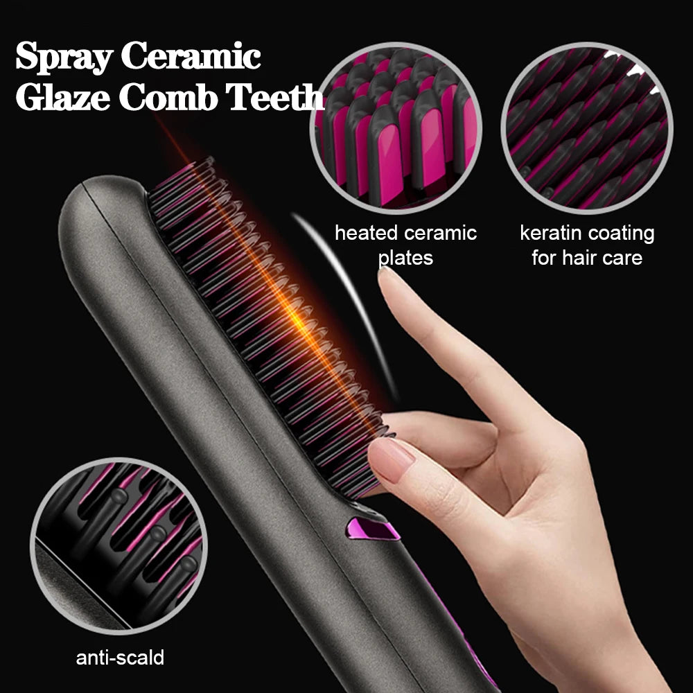 Brosse Lissante Sans Fil Multifonction – Chauffe Rapide & Anti-Brûlure